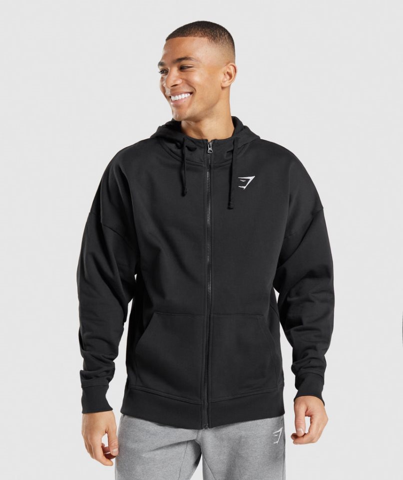 Men\'s Gymshark Essential Zip Up Hoodie Black | CA 18N5A0